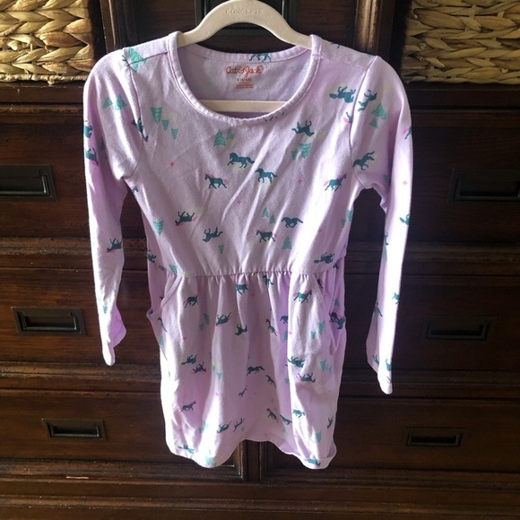 Cat & Jack long sleeve pink unicorn dress with pockets in size S (6-6x) - Picture 1 of 5
